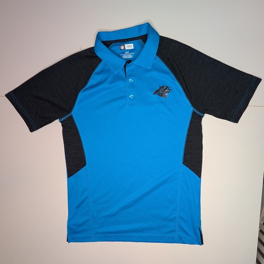NFL Carolina Panthers Team Apparel Polo‎ Shirt Mens Medium Blue Black